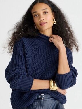 J. Crew Relaxed Rollneck Sweater 100% Cotton Navy Blue Size M